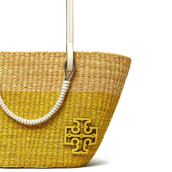 Tory Burch Women's Small Ella Straw Striped Basket Tote - Natural/Banana Yellow - Picture 3 of 8